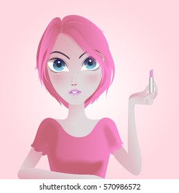 girl teenage lipstick vector