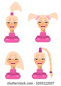 girl teenager, blonde, set hairstyle for a teenager, funny tails, cheerful girl, cartoon character, set for a picture of video