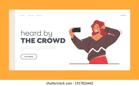 Girl Teenager Making Selfie on Smartphone Landing Page Template. Young Woman Character Posing and Photographing on Mobile Phone Camera for Posting Pictures in Internet. Cartoon Vector Illustration