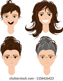 girl, teenager, woman, grandmother. vector illustration of the phases of growing up