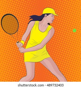 girl tennis player comic pop art