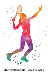 Girl tennis player with a racket in her hand. Tennis. Vector illustration. Sketch for creativity.