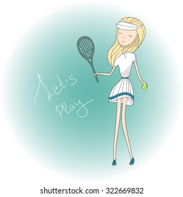 Girl tennis player with racket in her hand