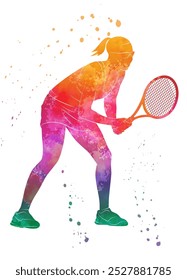 Jugador de tenis de la muchacha que recibe la pelota. Tenis. Ilustración vectorial. Boceto para la creatividad.