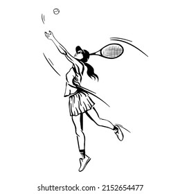 Girl tennis player runs with the ball. Vector silhouette illustration. Character.