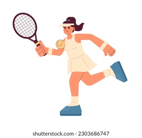 Girl tennis player semi flat colorful vector character. Individual sports. Professional athlete with racket. Editable full body person on white. Simple cartoon spot illustration for web graphic design