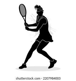 Girl tennis player silhouette. Vector illustration