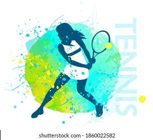 Girl tennis player training. Vector illustration