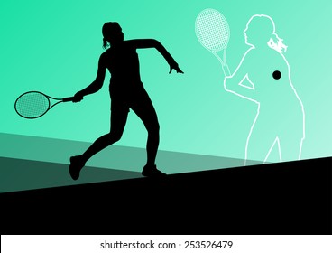 Girl tennis players active sport silhouettes vector abstract background illustration