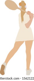 Girl with tennis racket, illustration, vector on white background.