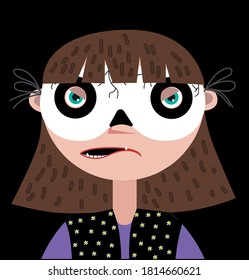 Girl with a terrible grimace and a skull mask on her face