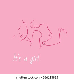 It's a girl, text, outline baby,  with text, newborn sleeps