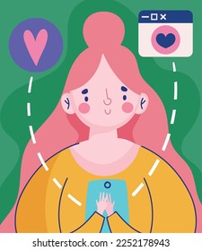 mensajes de texto de chica con estilo vector de smartphone