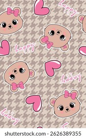 GIRL TEXTURE BEAR LOVE SMILE HAPPY 