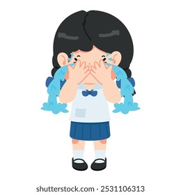 Garota tailandesa estudante chorando desenho animado