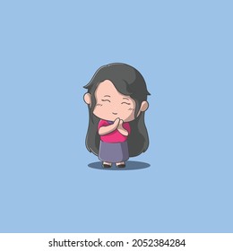 The girl thanks giving blessing vector icon illustration