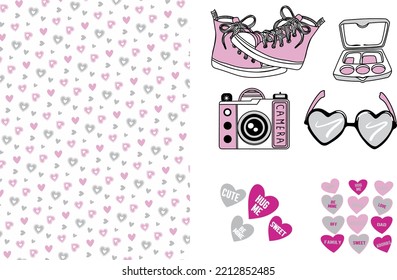 Girl thing Collection. Editable colors and vector curves. It can be easily Edited using any vector design software.
For your t-shirts printing, sticker designs, posters, vector element, etc.