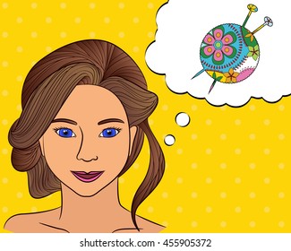 Girl think with speech bubble yarn mall