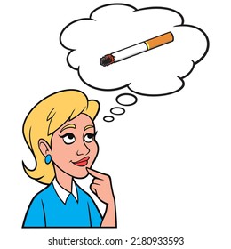 Girl thinking about a Cigarette - A cartoon illustration of a Girl thinking about smoking a Cigarette after work.