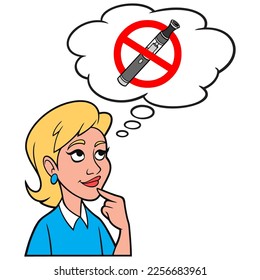 Girl thinking about dangers of Vaping - A cartoon illustration of a Girl thinking about the dangers of Vaping.