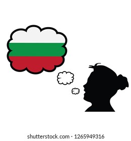 Girl thinking about different languages. Educational and travel illustration. Vector