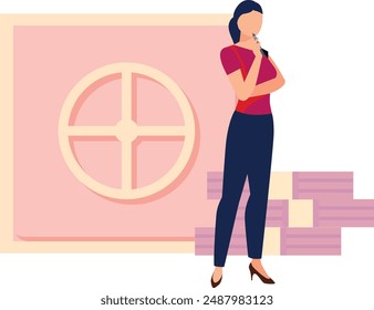 A girl is thinking about money locker