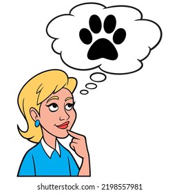 Girl thinking about a Pet - A cartoon illustration of a Girl thinking about adopting a pet for companionship.