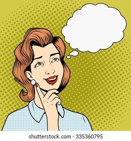 Girl thinking about something comic book pop art retro style vector illustration