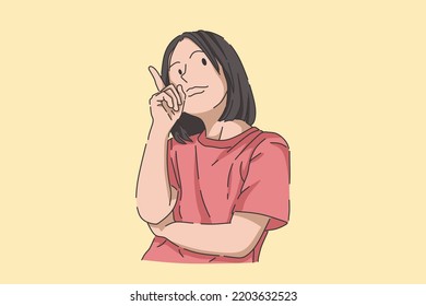 Girl is thinking about something. Girl is thinking. Flat image