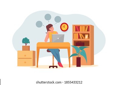 Girl thinking about startup idea Vector Illustration concept. Flat illustration isolated on white background.