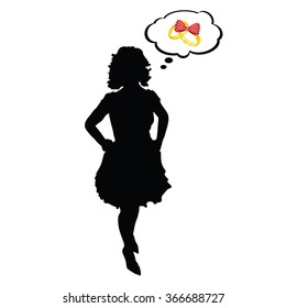 girl thinking about wedding ring illustration in colorful