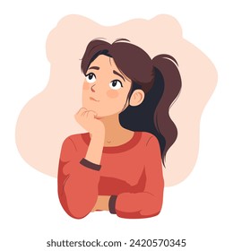 Girl Thinking - Capturing Reflection, Imagination, and Inner Thoughts. Flat Vector Illustration 