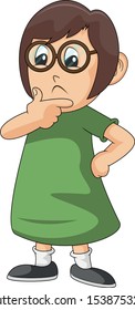 A girl is thinking cartoon vector illustration