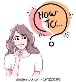Girl thinking character design of vector. Cartoon illustration.