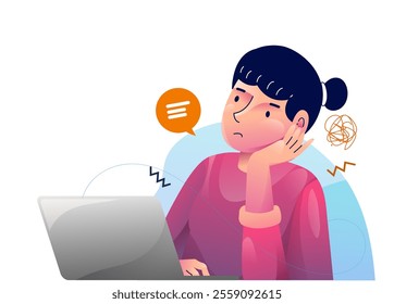 Girl thinking concept illustrations. a woman confused looking for answers and creating solution. Innovation and problem solution