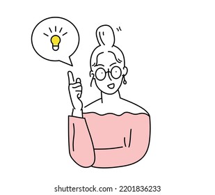 Girl thinking and finding answer. Female student confused looking for answers and creating solution. Innovation and problem solution. Vector illustration