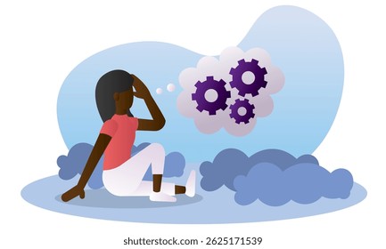Girl thinking with gears. Vector illustration