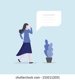 A girl is thinking idea in thesis. Graduate of educational institution celebrating victory. Vector colorful illustration.