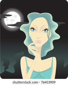 Girl thinking on the moon light