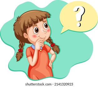 A girl thinking with question mark in callouts illustration