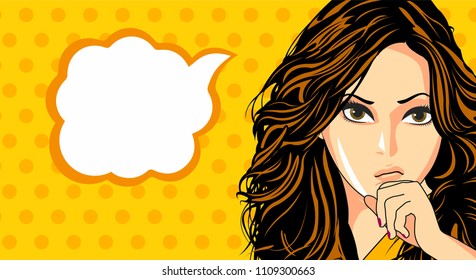 Girl thinking. Vector illustration.