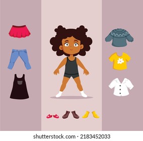 
Girl Thinking What to Wear Dress up Game Vector Design

Little child wardrobe fashion concept design character
