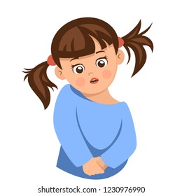 Girl thinks doubts. Emotion illustration. Confident in actions the answer. Cartoon vector illustration.