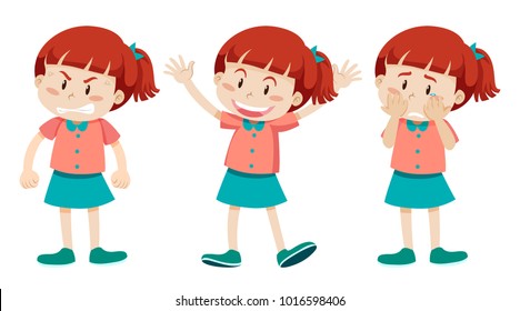 Girl with three different emotions illustration