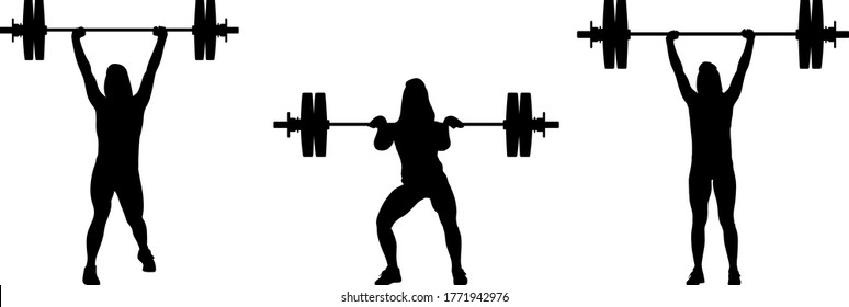 girl in three different poses weight lifting. girl raises weights silhouette vector