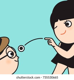 Girl Throwing An Eye On Boy. Girl Only Have Eyes For  Boy Concept Card Character illustration