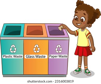 girl throwing garbage in the recycling bin vector