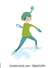 Girl throwing snowball.