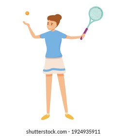 Girl throws tennis ball icon. Cartoon of girl throws tennis ball vector icon for web design isolated on white background