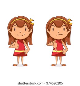 Girl thumbs up thumbs down, vector illustration